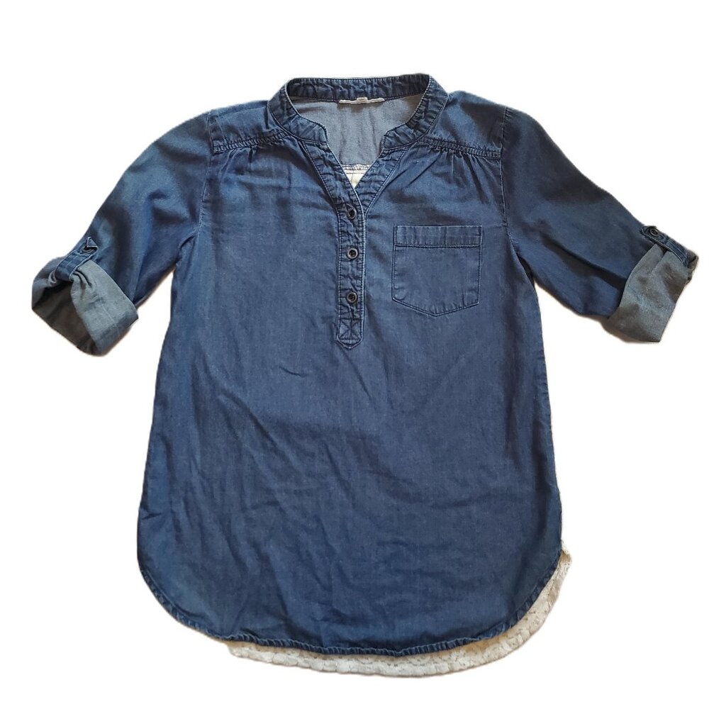 Copper Key Jean Lace Shirt EUC Rolled Sleeve Girls M Button front lined